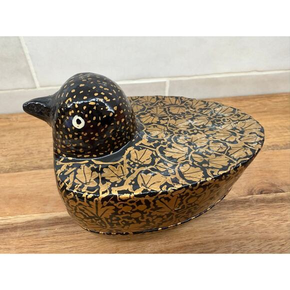 Vintage Kashmiri Hand painted Black Duck Box Small - Picture 7 of 9
